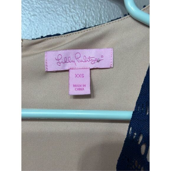 NWOT Lilly Pultizer Navy Blue Lace Long Sleeve Tiki Wrap Skort Romper One Piece - Picture 6 of 14